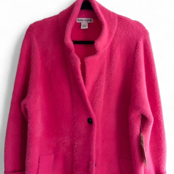 Hot pink Cherie Collette fuzzy long cardigan size L - Picture 3 of 6